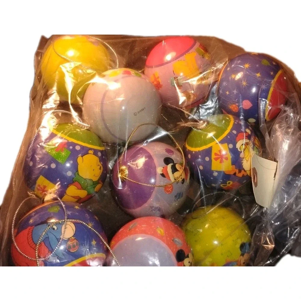 Vintage Disney/Pooh Christmas Ornaments 10 Set Piglet Mickey Donald etc rnd ball